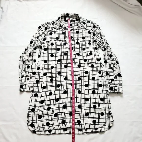 Cynthia Steffe Women's Navy Blue Polka Dot Plaid White Shirt Shift Dress Size 2 - Picture 14 of 14